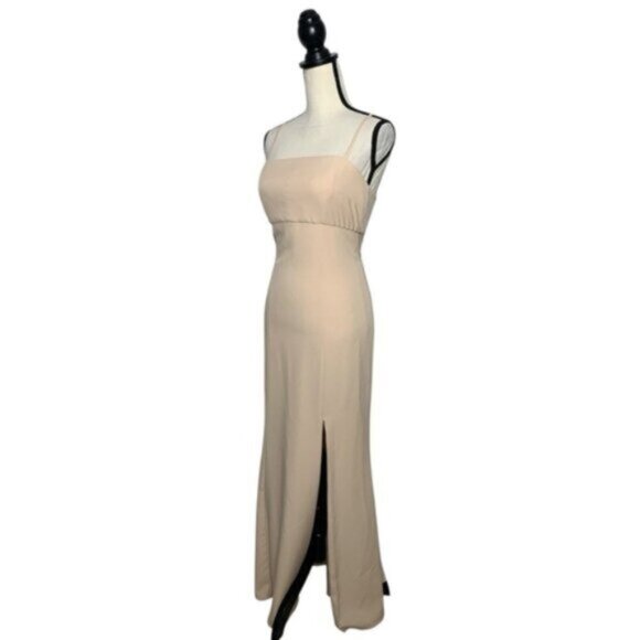 Amsale Nude Beige Spaghetti Strap Maxi Evening Gown - Picture 7 of 14